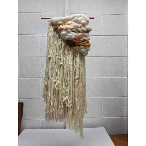 Wool Roving, Modern Wall Hanging, Modern Weaving On Copper Bar - Picture 1 of 2
